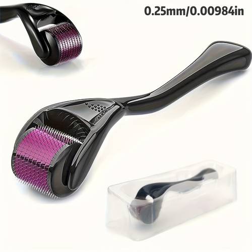 0 25mm 540 titanium microneedle roller purple ergonomic handle suitable for hair and facial use light beige portable lightweight care tool neutral design grip durable structure