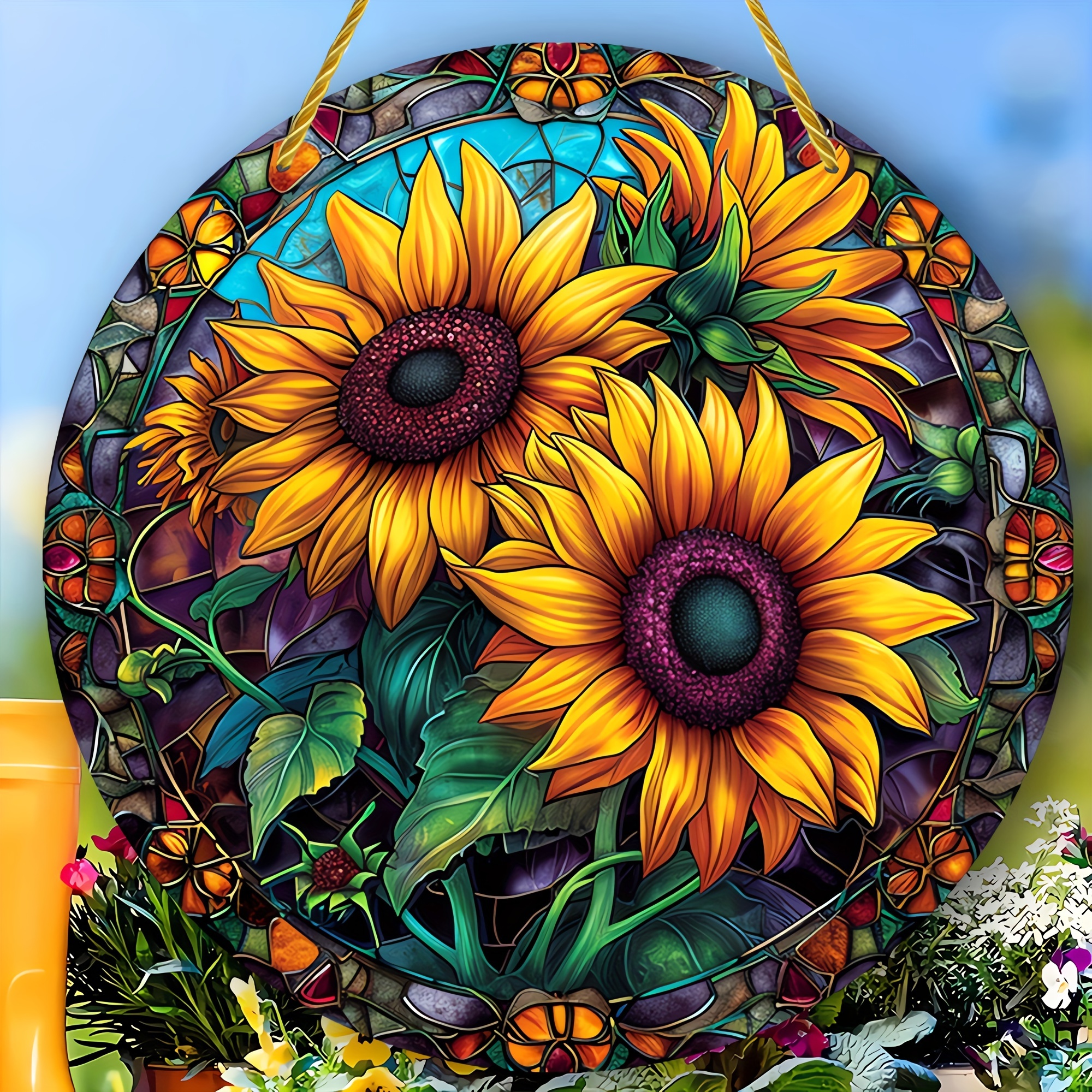 

1pc, Stained Sunflowers Suncatcher For Window (5.9"x5.9"/15cmx15cm), Home Decor, Garden Decor, Farmhouse Decor, Housewarming, Friend Gifts For Women, Gifts Under 10 Dollars