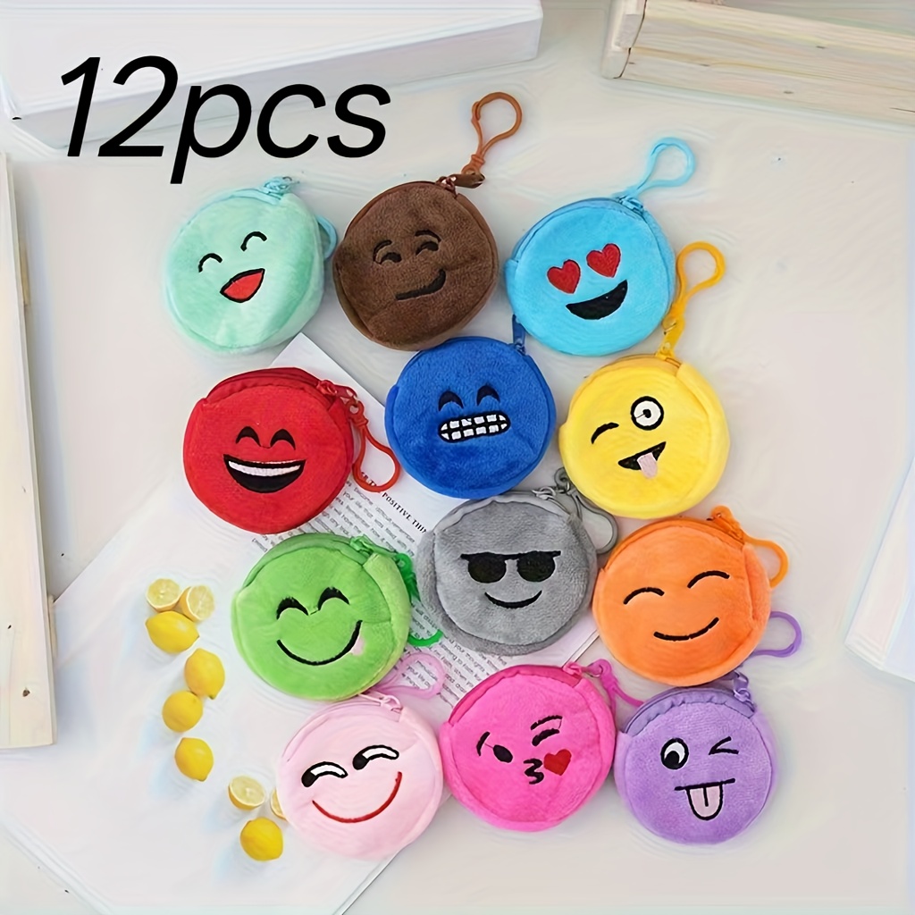 12pcs Plush Coin Purse Suitable For Women & - Soft Zipper Wallet With Key Ring, Compact , Cute (12 Colors)