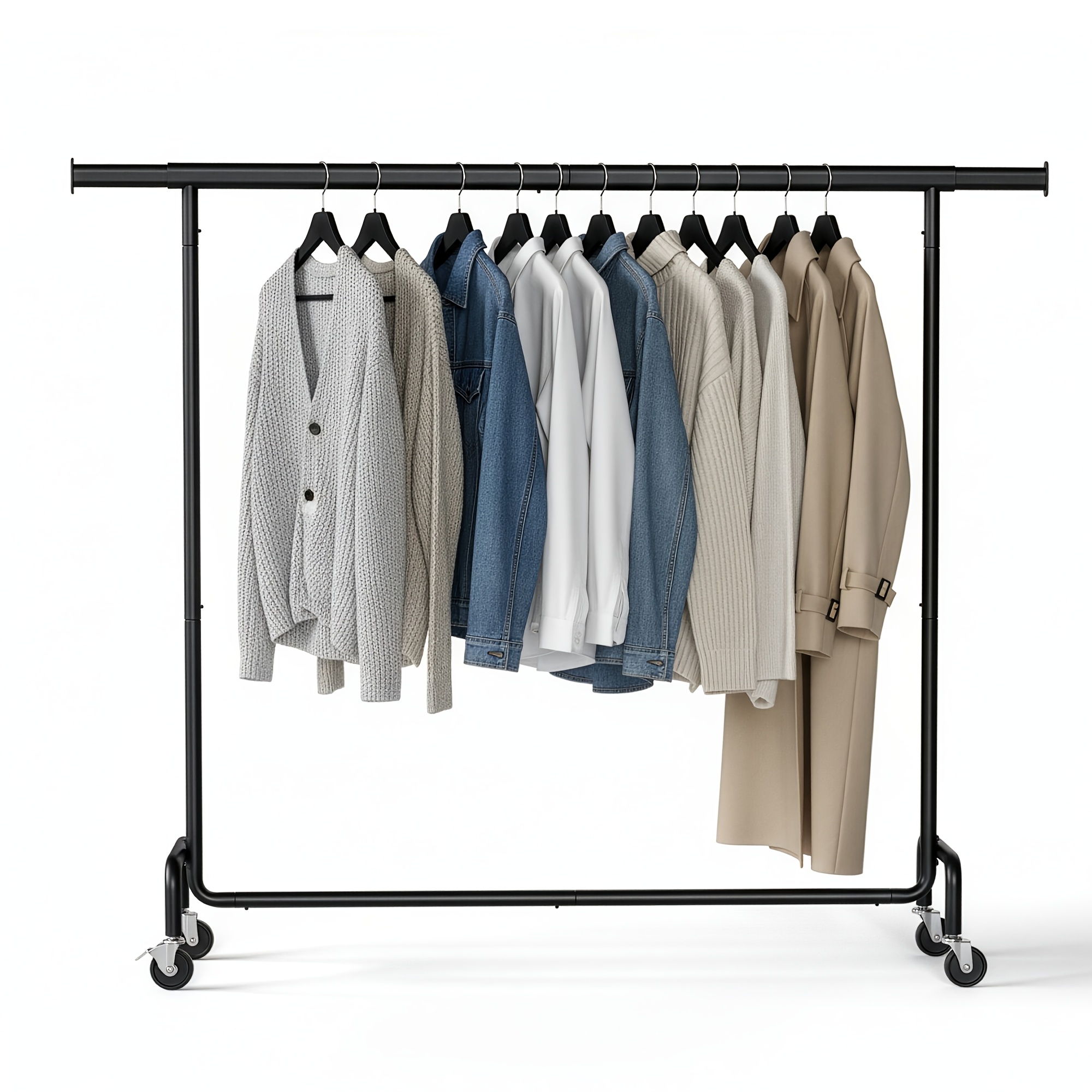 TEMU Portant à Linge Extensible Robuste avec Roulettes, de Charge 110 kg, Portant à Vêtements en Métal avec Roulettes Verrouillables, Montage Outil,