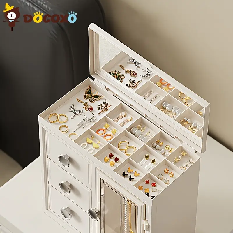 1pc european style jewelry box organizer large capacity desktop storage with leather lined interior secure snap closure multi compartment design for necklaces earrings rings elegant white polished jewelry organizer storage box necklace display durable construction organized boxes Product details 4