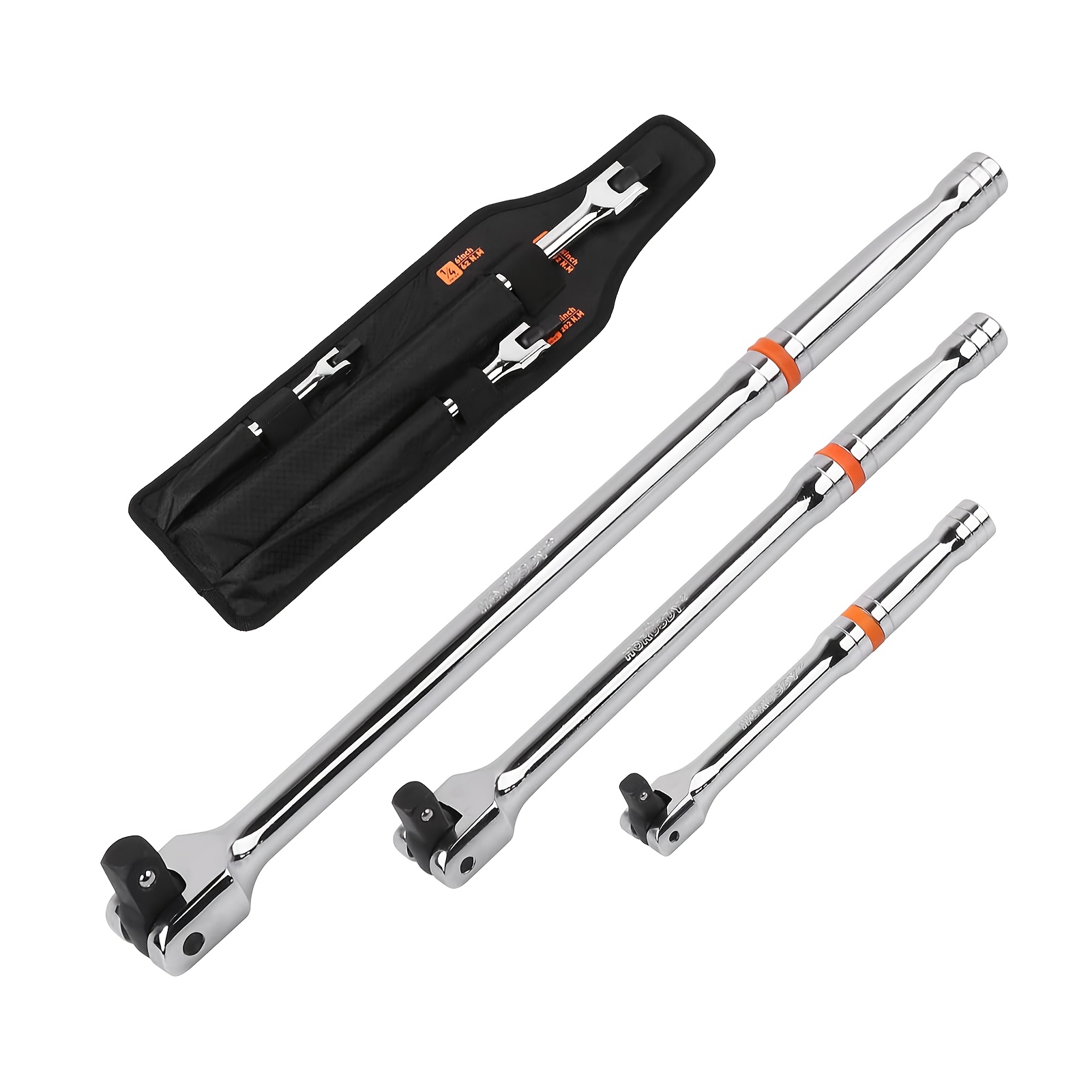 TEMU Horusdy 3pcs Breaker Bar Set, 1/4'', 3/8'' & 1/2'' Drive, Heavy Duty Breaker Bars, 6'', 10'', 15'' Length, With 180° Rotatable Head, Made Of