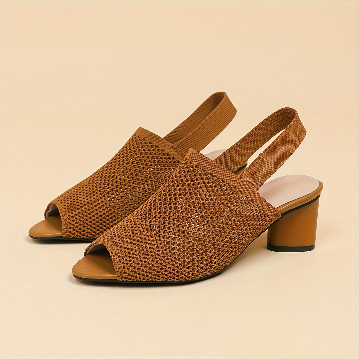 Women's Open-Toe Fish Mouth Cut-Out Breathable Fabric High Heel Chunky Heel Sandals with Open Back and Single Strap, Casual Plus Size Sandals, Women Shoes