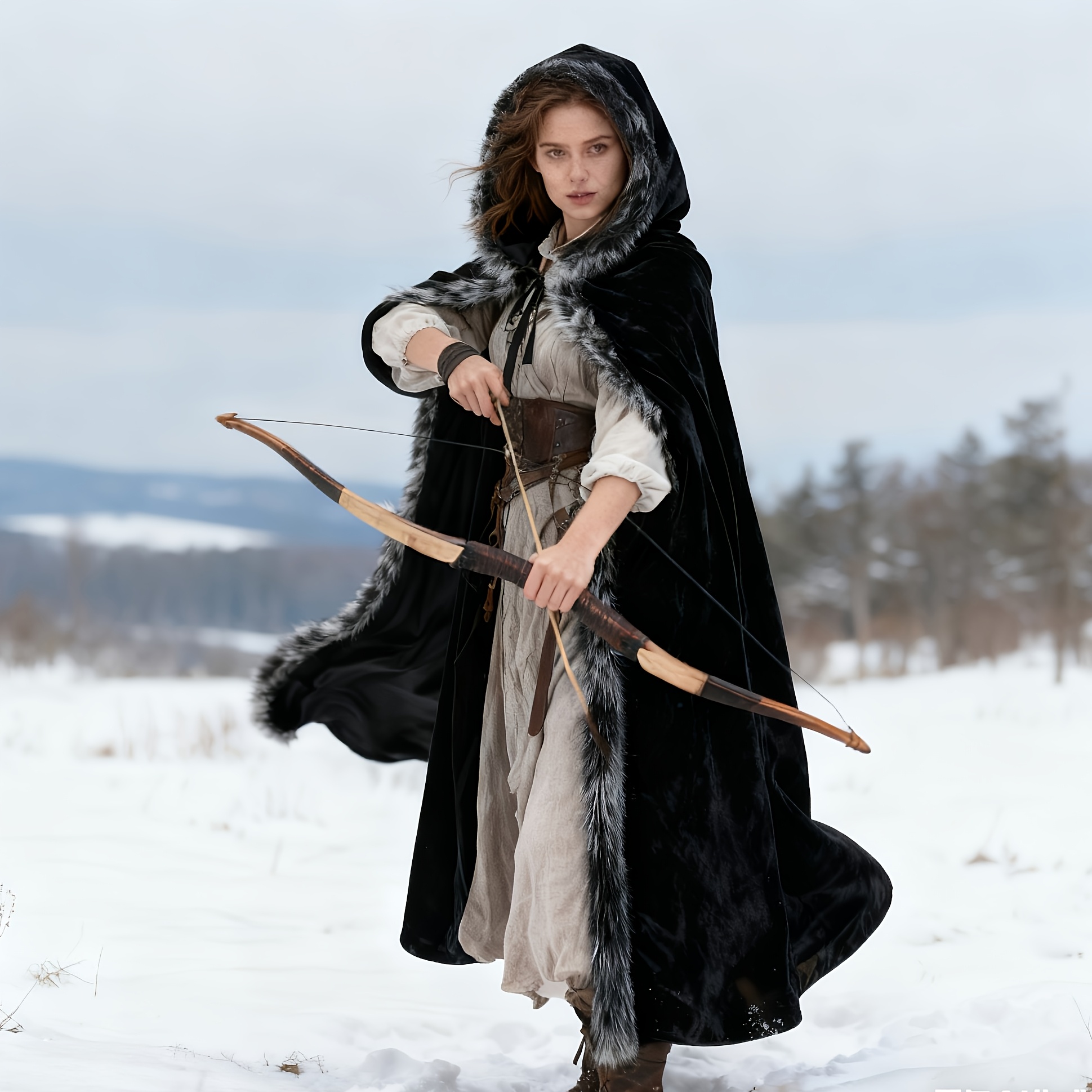 navy blue dress for baby girl Woman in Medieval Winter Clothes Snowing main image 0