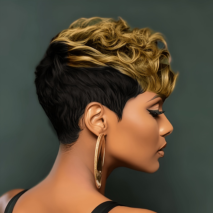 Looking Short Cut Human Hair Wig With Bangs Suitable For Women - 1b/30# Blonde/balayage Color, Peruvian Hair, Machine-made Wig For Volume And Fit, Suitable For Daily Wear, Parties And Holiday Events