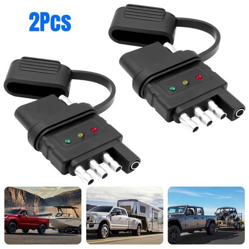 2pcs 4 way flat trailer wiring tester 4 pin male female connector for quick of trailer lights test turn brake lights running lights on boat utility rv trailers