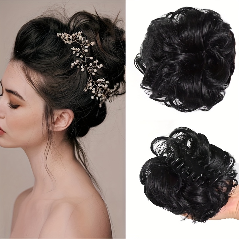 TEMU 6-inch Women's Elegant Messy Bun Hair Clip - Natural Curly Design, Secure Claw Clip For All Hair Types, Versatile Everyday & Formal Hairstyle