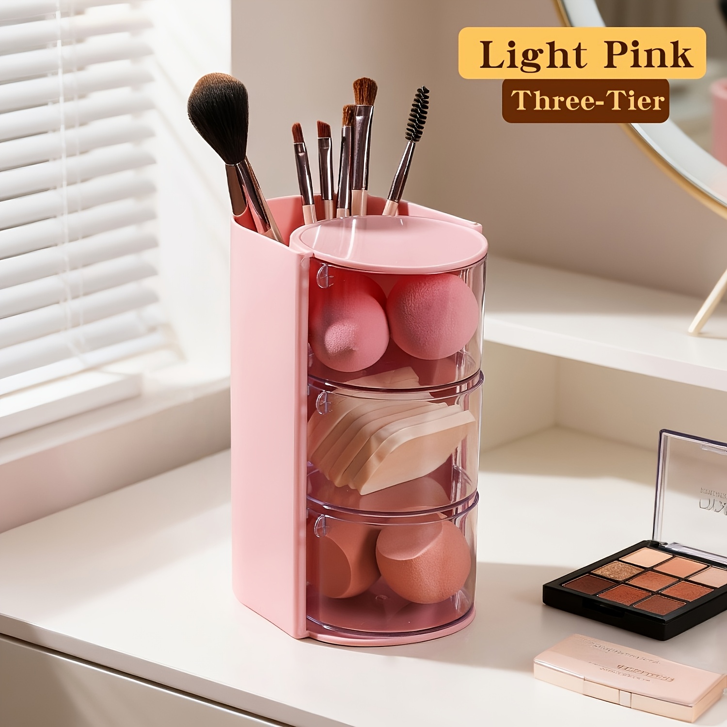 TEMU Zxf-1pc Rotating Transparent Cosmetic Storage Box, Desktop Drawer Organizer, Hair Accessory Organizer | Dust-proof Plastic Material, Rotating