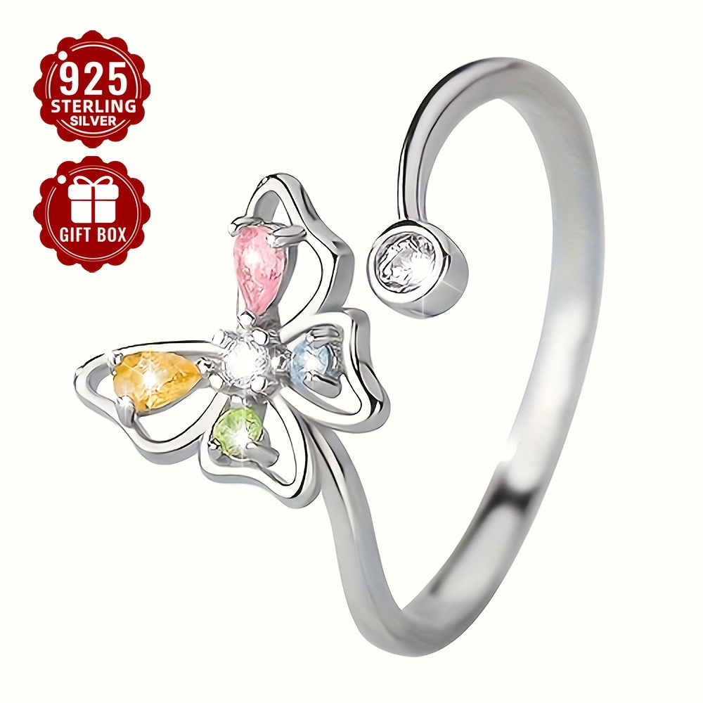 

1pc S925 Pure Silvery Color Synthetic Zirconia Rotating Ring Personality Cutout Adjustable Low Allergy Index Finger Ring About 1.7g