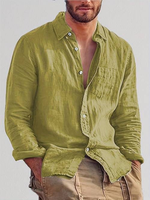 camisa casual para hombre, verano, ocio - y transpirable, uso , larga, camisa de color con cuello