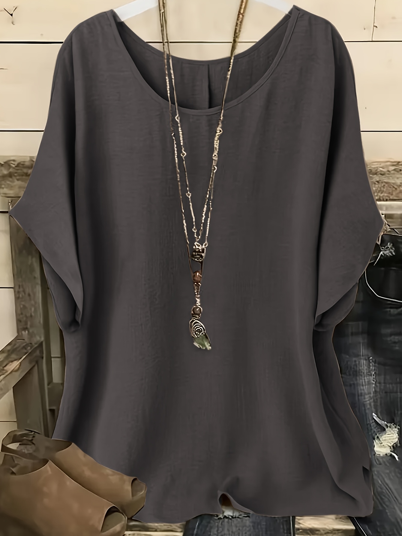 plus size two piece set plus size womens casual solid color batwing sleeve shirt top