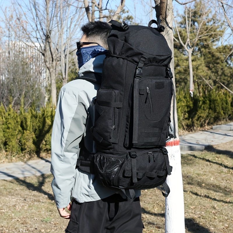 26.42gal Large Capacity Climbing Backpack - Beige Soft Shell, Adjustable Straps, Multiple Utility Pockets, Drawstring Closure, Ideal for Hiking and Camping, Camping Gear | Adjustable Strap Backpack | Oxford Cloth Backpack