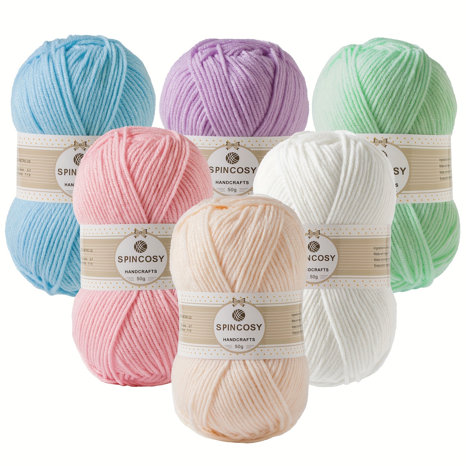 TEMU 6 Écheveaux de Fil Acrylique de Couleur Unie, 6 Couleurs, Fil À 4 Pour Tricoter Et Crocheter Des Chandails de Couverture Et Des Chapeaux