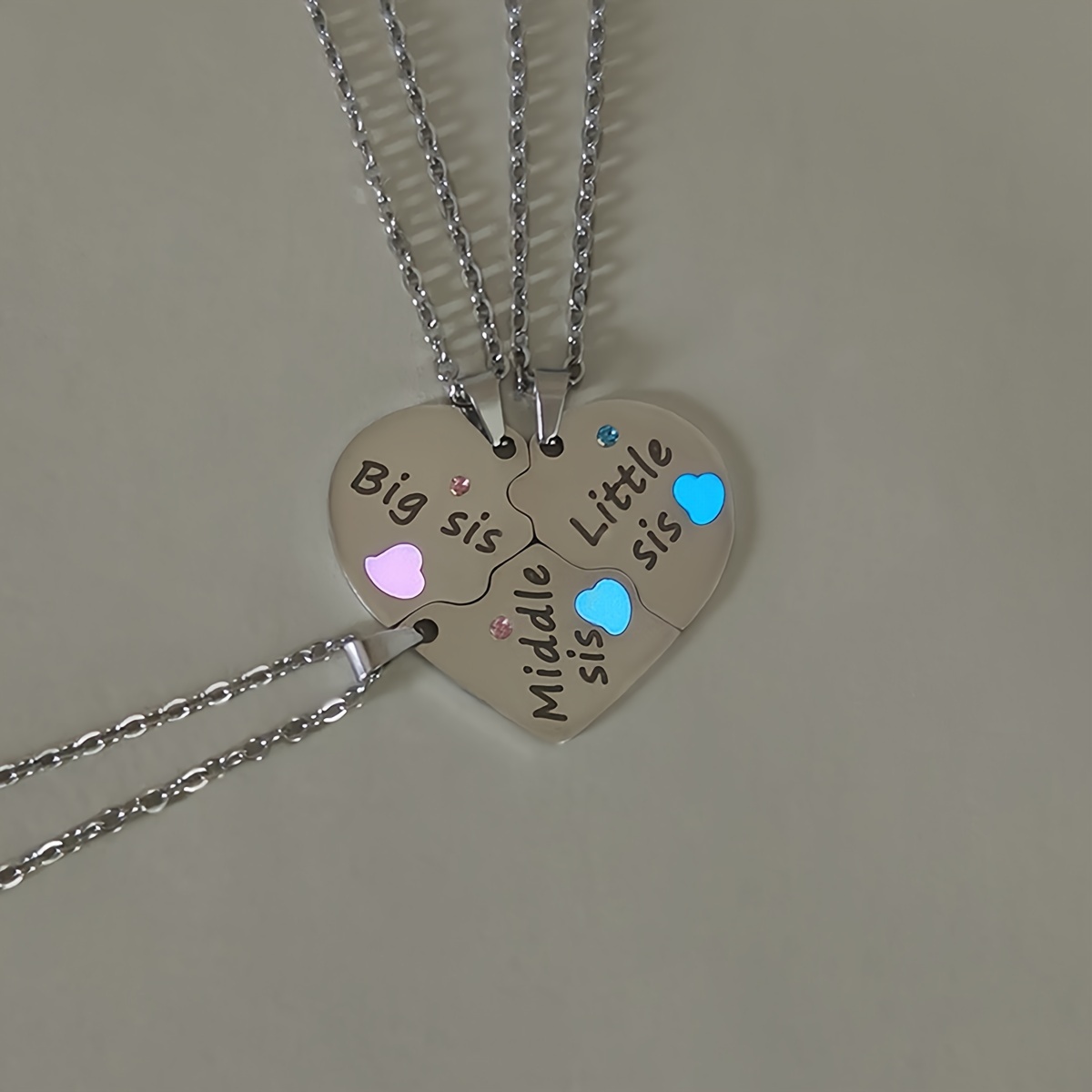 

3pcs -the- Pendant Necklace Set For Sisters - Stainless Steel, Perfect Gift For & Family, Night Light, Fashion Accessories