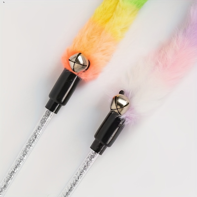 1pc 2pcs colorful striped plush cat toy sticks with eyes soft durable interactive play for kittens all breeds sizes no batteries needed interactive cat toy kitten   Product details 6