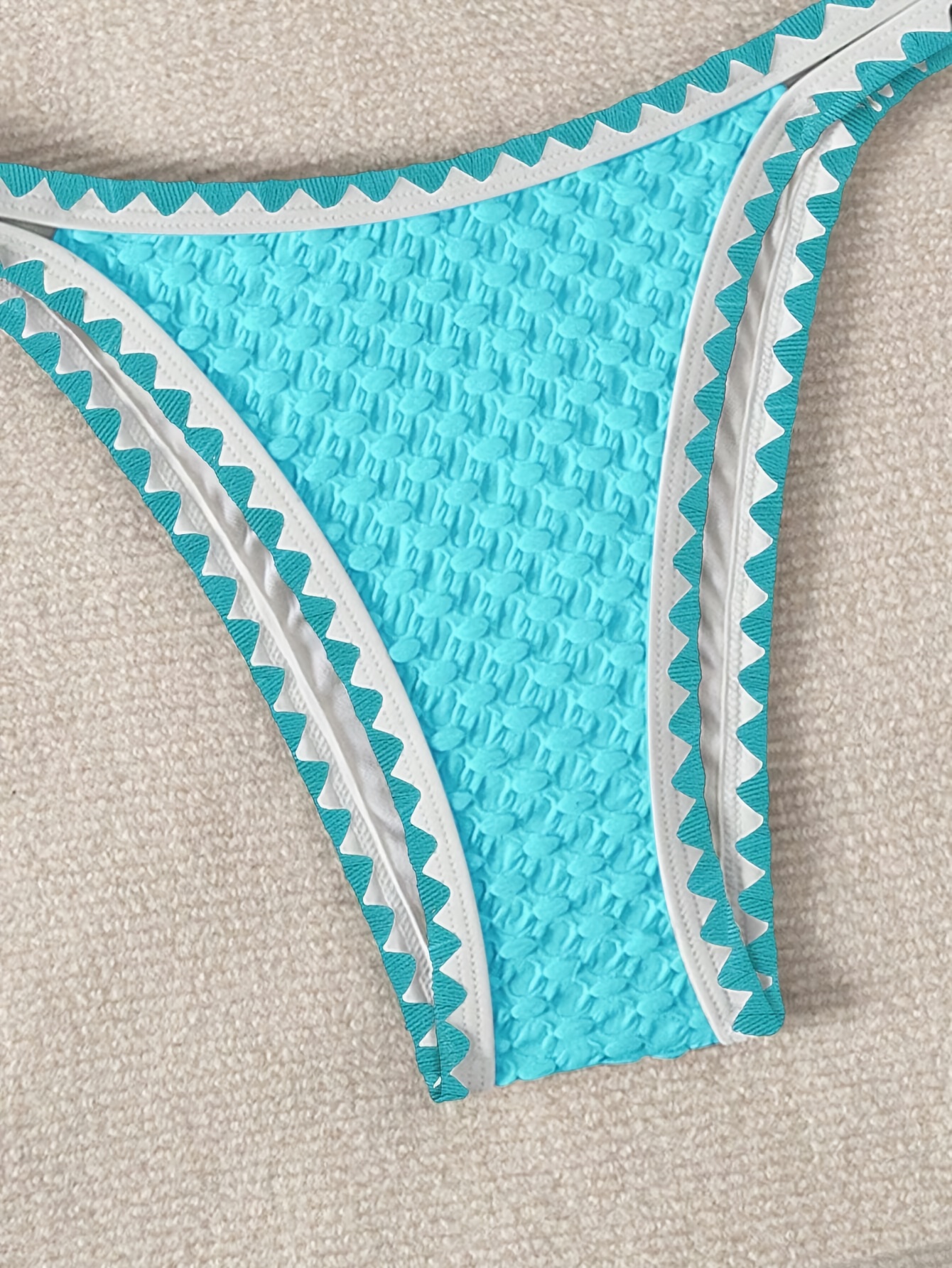 Contrast Trim Whip Stitching Textured Fabric 2 Piece Set Bikini Swimsuits, Women's Swimwear & Clothing