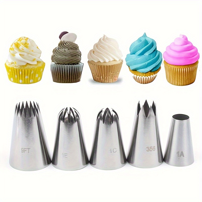 

5pcs Large Piping Tips Set - Stainless Steel Piping Nozzles Kit For Pastry Cupcakes Cakes Cookie Decorating, Baking Decorating Tools