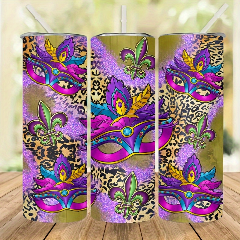 

Mardi Gras 20oz Floral Insulated Stainless Steel Tumbler - Keeps Drinks Hot Or Cold For , Double-walled, Vacuum-sealed With Lid & Straw