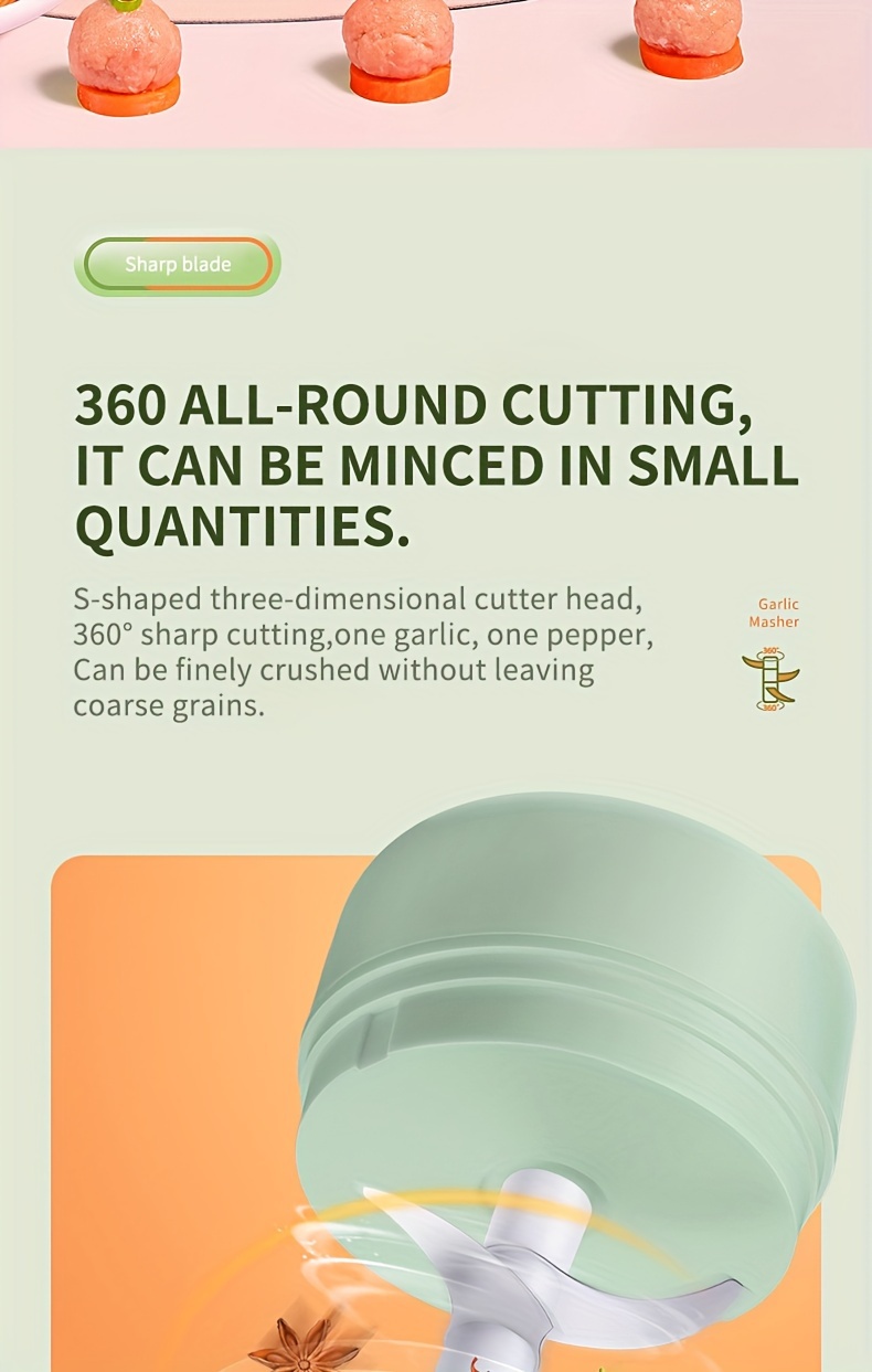 Picadora de ajo eléctrica portátil mini recargable por USB de 100/250 ml - Para picar ajo, jengibre, chile, cebolla, carne