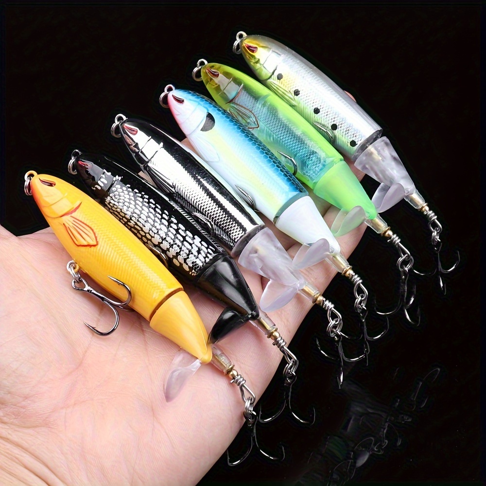 

Topwater Fishing Lures 6-pack, Pencil Bait Style With Rotating Propeller, Abs Material Hard Baits With Blood Groove Hooks For Freshwater Saltwater Fishing