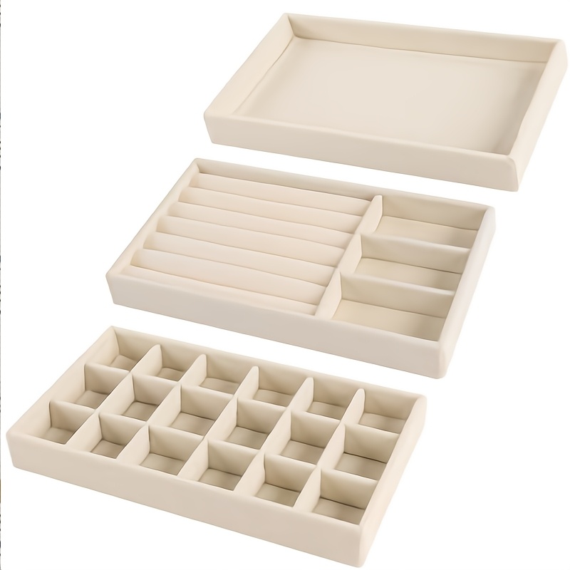 Image of 3pcs Flannel Jewelry Tray Set, Drawer-style Jewelry Organizer, Ring, Necklace, And Earring Display Box