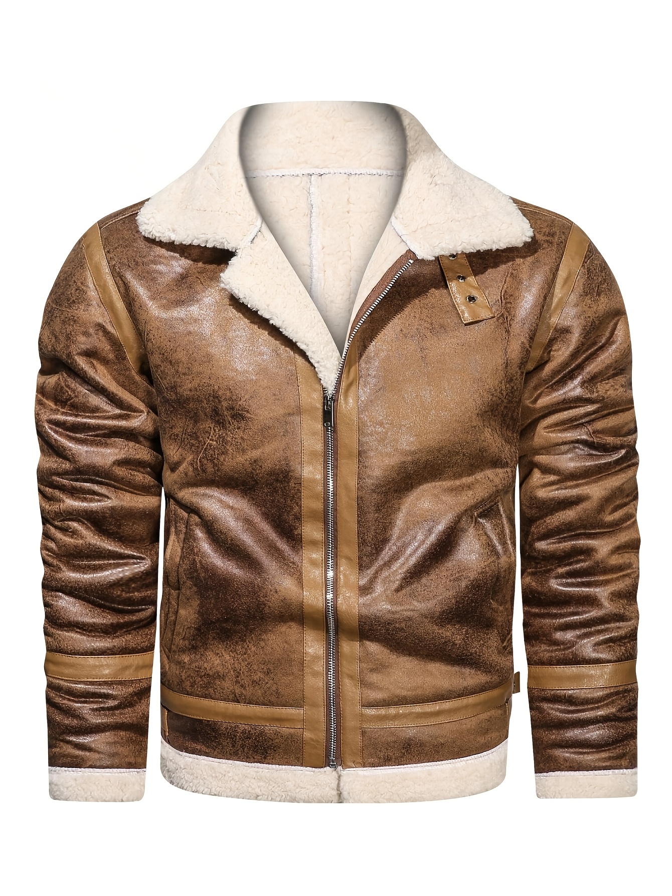 New Winter Collection of European And American Men'S Cross-Border Fleece-Lined Jackets, Featuring Lamb, -Style Bomber Jackets, And Thickened Warm Coats Designed for Cold Weather, Perfect for a Stylish And Tough Biker Look