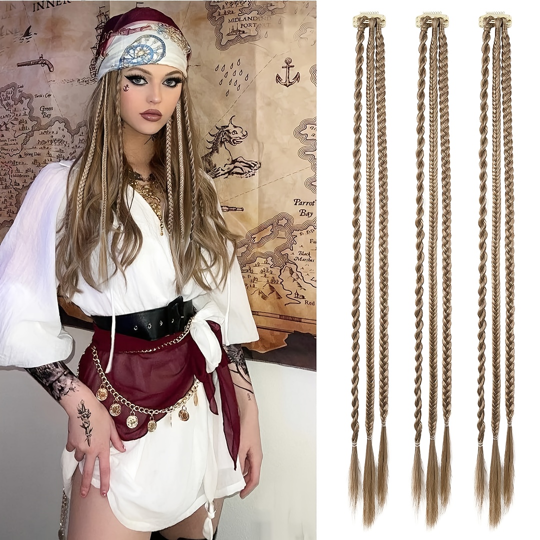 Braid Hair Extensions, 3pcs Clip In Hair Extensions Baby Braids, 3 Braids Clip 6 Braids Total, 22 Inch Long Soft Synthetic Hairpieces For Women