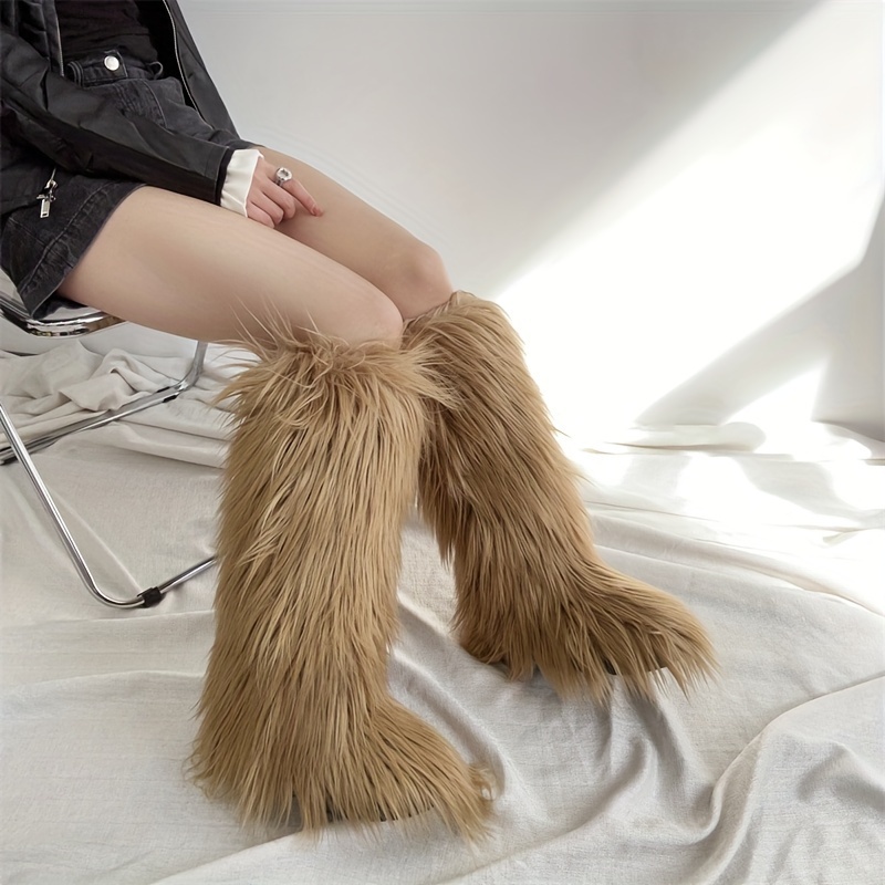 women's fur knee high boots long plush - Temu