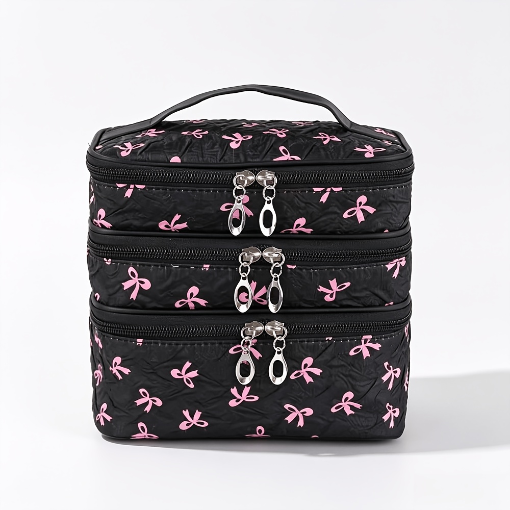 TEMU Women's Large Capacity Travel Toiletry Bag With Sweet Bow Pattern & Multi-compartment - Suitable For, Skincare, Storage, Hygiene For Daily Use,,
