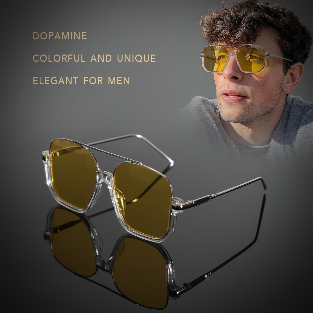 

A Pair Of Men's Golden Semi-rimless Double-beam Trendy European And American High-end Elegant Fashion Glasses Suitable For College Vacation Wear.