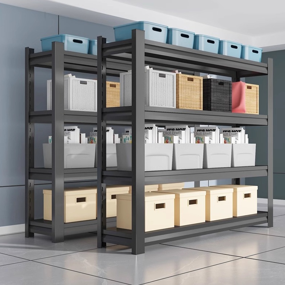 TEMU 5/4/3 Level Steel Garage Shelf, Kitchen Organizer With Black Metal Structure - Sturdy And High Weight Capacity, Your Area, Garage Shelf, Storage