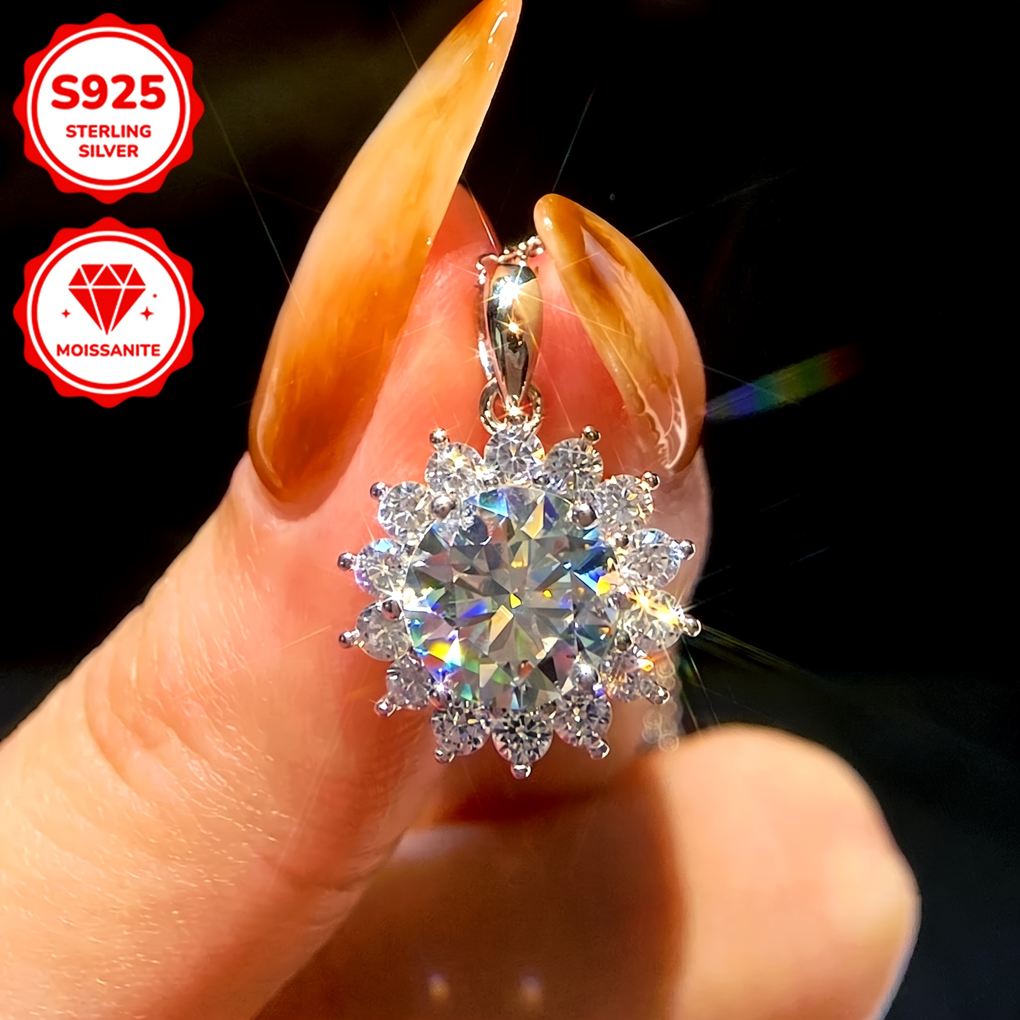 TEMU 2.2/2.4/2.7/3/5.5g Moissanite 1pc 1/2/3/4/5 Carat Women's Elegant Sunflower Necklace, 925 Sterling Silver Necklace, Christmas Gifts For Her