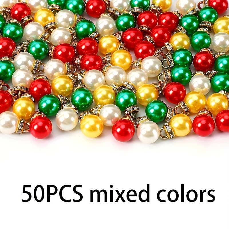 TEMU Un ensemble de 50/100 mini ornements de Noël - Boules scintillantes rouges, vertes et dorées (couleurs variées), avec des boucles de suspension,