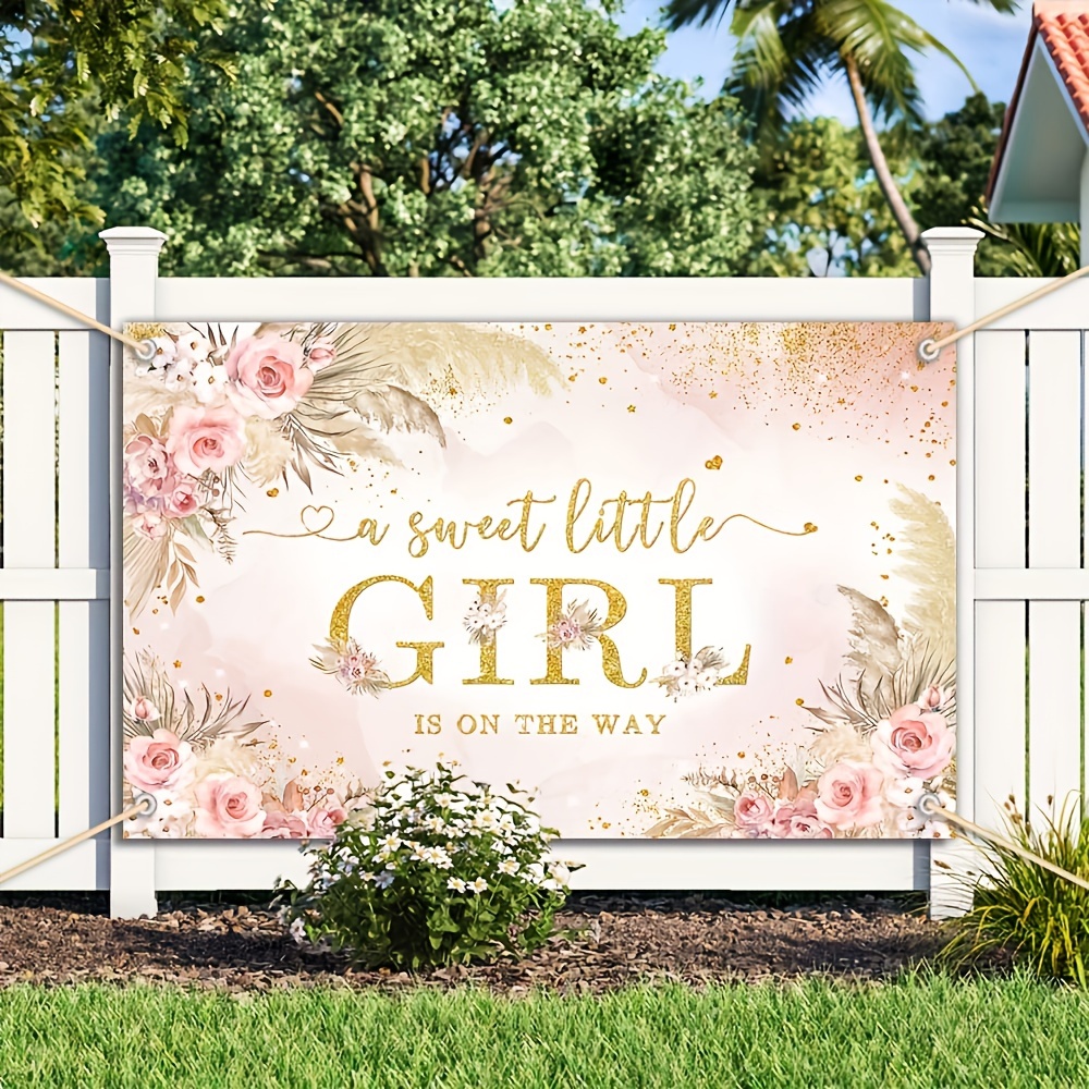 

Girl Is On The Way" Shower Party Backdrop - Floral Photography Background, Polyester, No Power Needed, Outdoor Decorations & Props