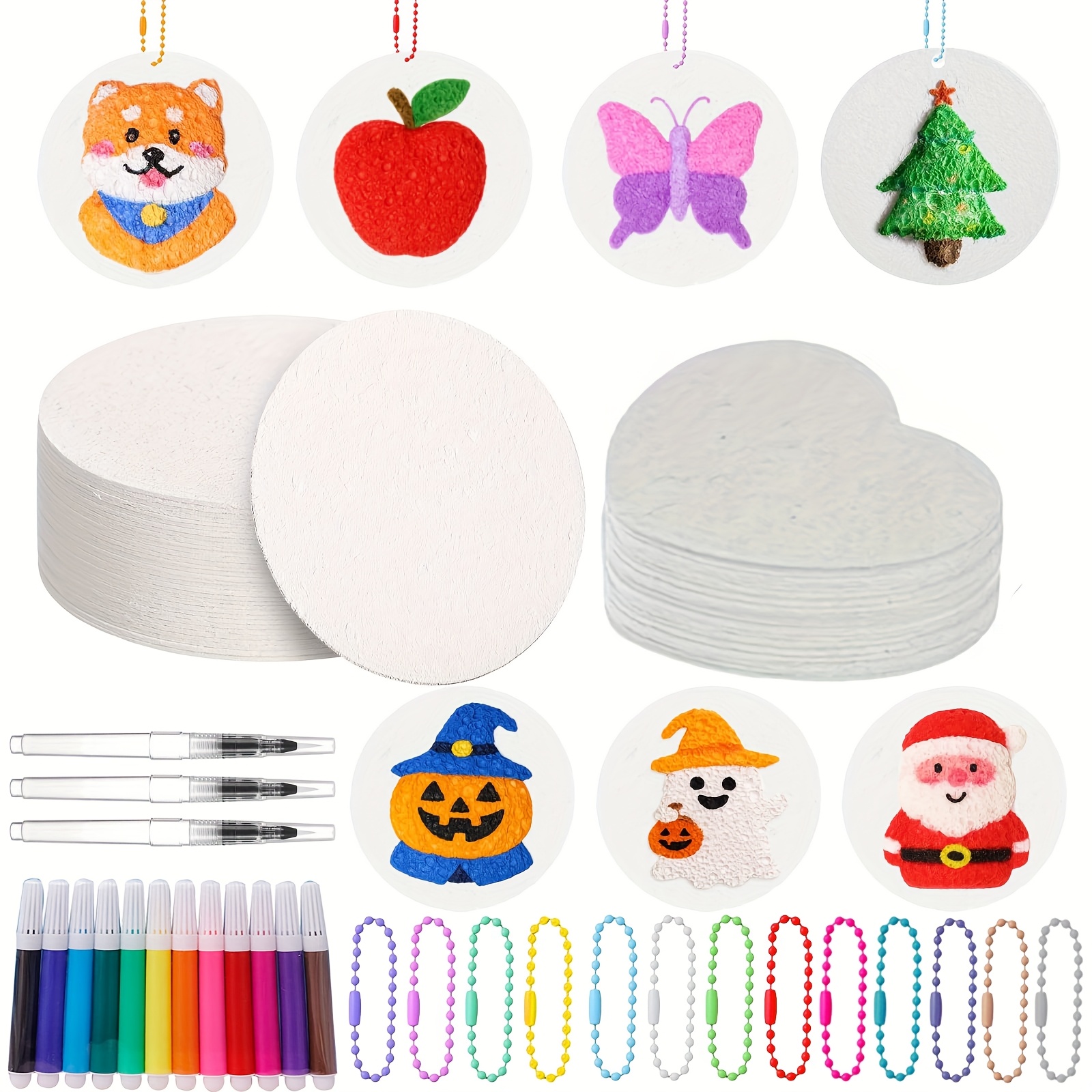 Image of 55pcs Foam Texture Painting Kit With Round And Heart Shapes, Storage Brushes, Fluffy Art Paper, Adult Art Supplies, Christmas And New Year Gift, School Party Supplies, Educational Art Materials