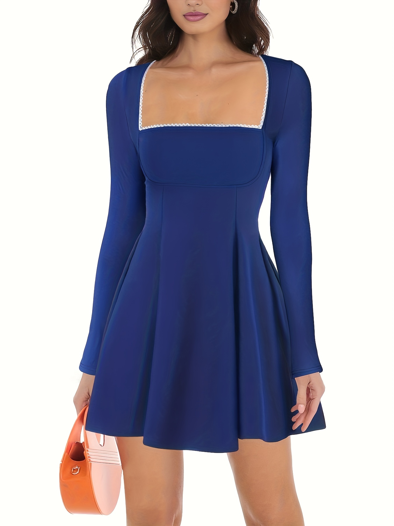 womens square neck dress long sleeve elegant ruffle a line - Temu