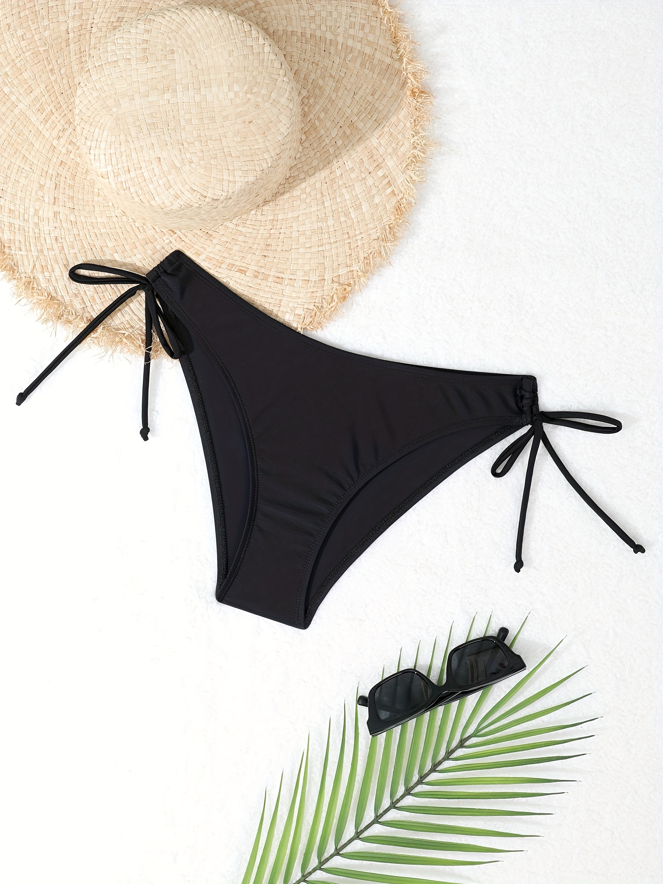 Chic Women's Bikini Bottoms - High-Cut, Tie-Side Swimwear with Solid Color Design, Stretchy Polyester Blend, Machine Washable