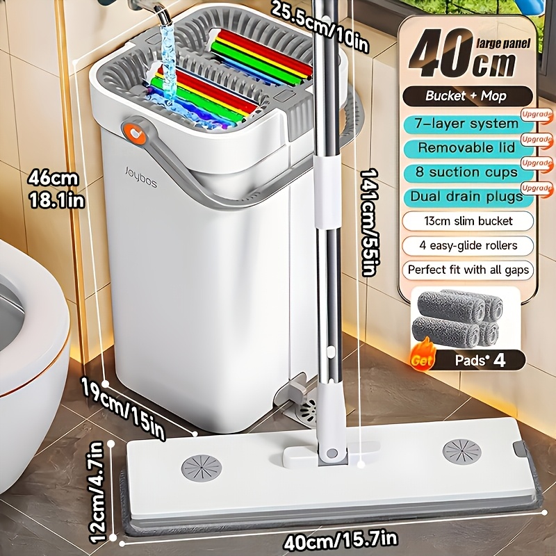 TEMU Juego de fregona y mejorado con escurridor, raspador de 7 capas, de fregona y , fregona de pared con mango ajustable de 55 pulgadas, 4