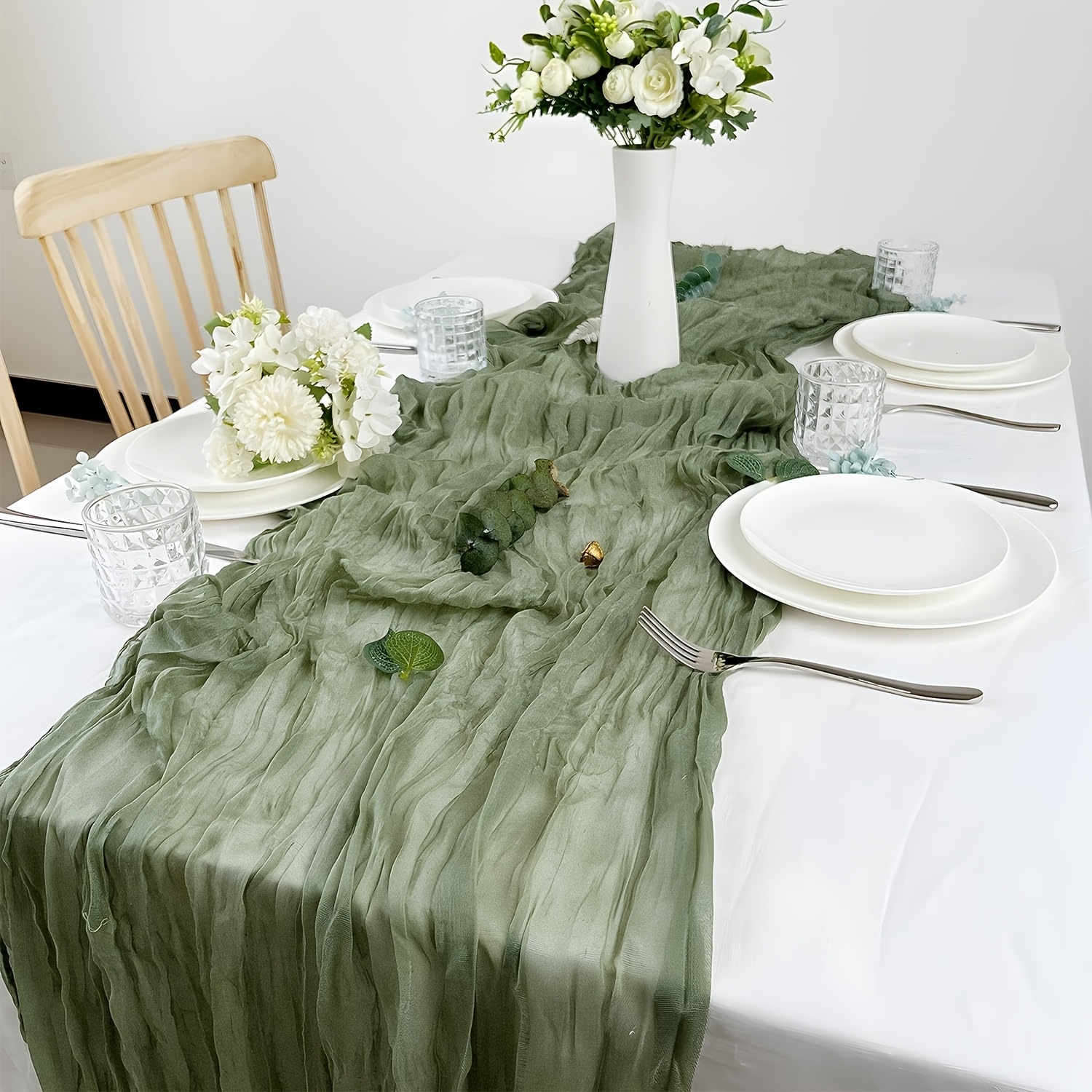 TEMU 12 Pack Twist Table Runner Cheesecloth Tablecloth 70 Inch (. 180cm) Bohemian Gauze Country Clear Cheese Cloth Tablecloth For Wedding Bridal Baby
