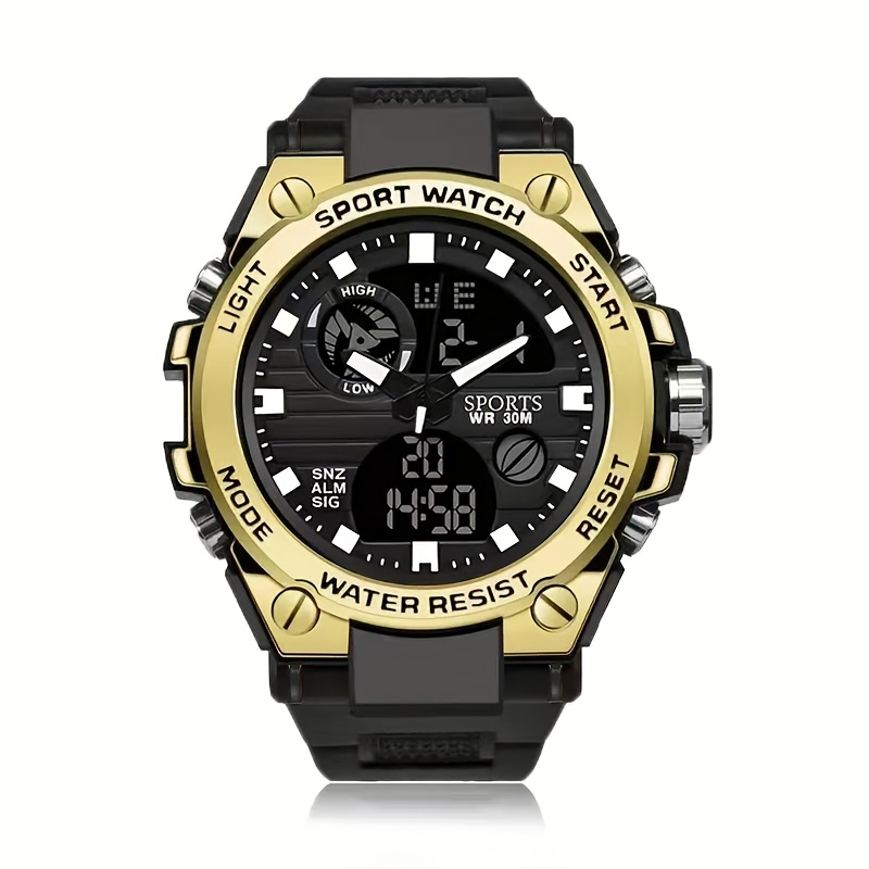 Reloj Deportivo de Alta Gama para Hombres Jóvenes - Elegante Negro, Multifunción con Manecillas Luminosas, Alarma y Visualización de Fecha, Correa de Resina Duradera, Caja de Aleación, Resistente al Agua, Reloj Digital