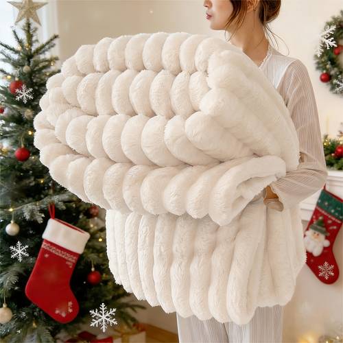 a double layered thickened cold proof warm and comfortable vintage style faux rabbit fur luxurious throw blanket a multi purpose cover blanket bed blanket sofa blanket and camping blanket suitable for the office sofa bed outdoor camping