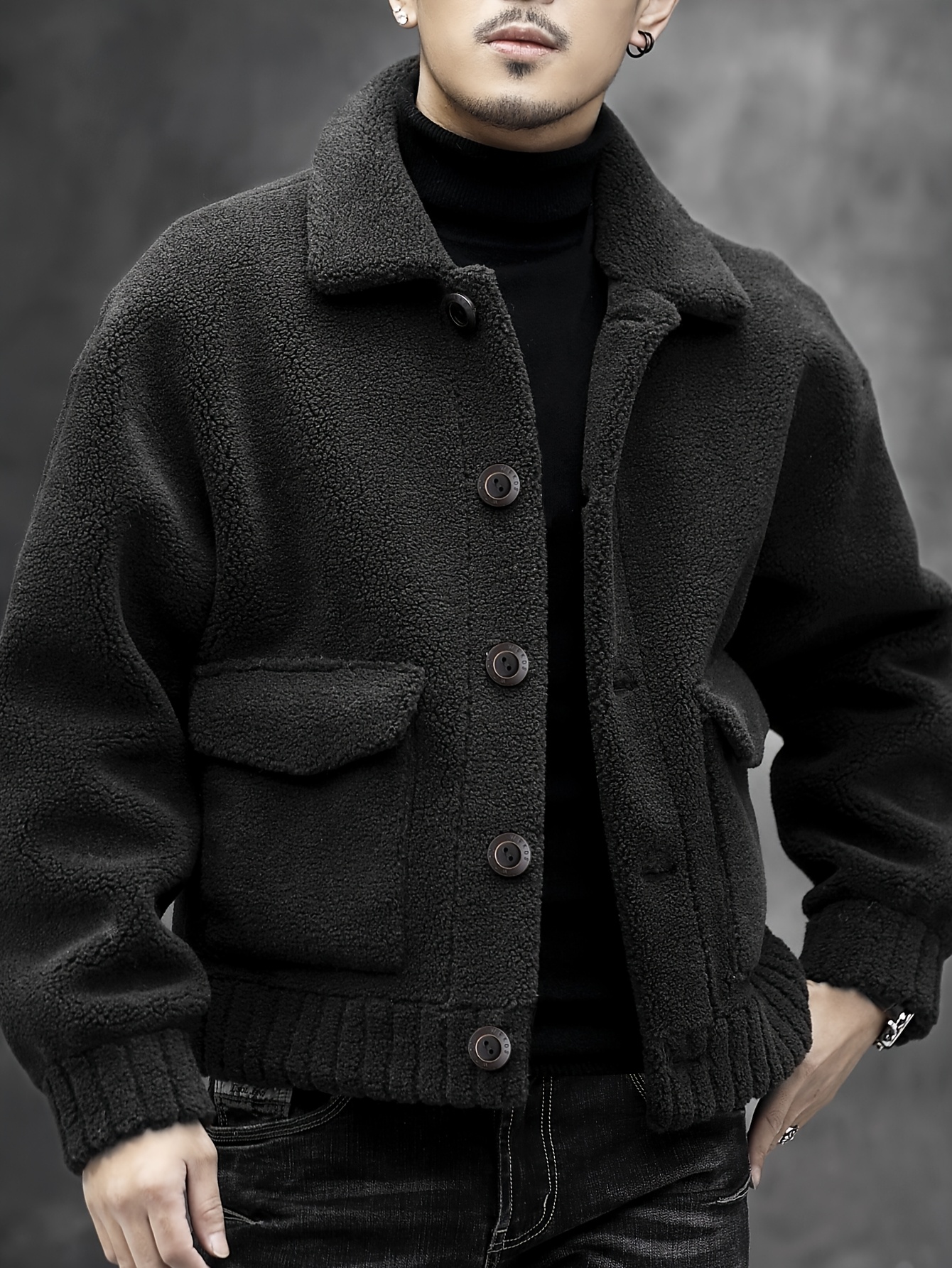 mens winter coat elegant lapel collar jacket button front Temu