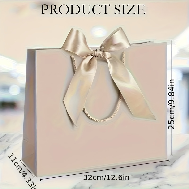 TEMU 10pcs (5 Bags   5 Ribbons) Elegant Beige Thank You Gift Bags, Paper Gift Bags, Shopping Bags, With Golden Bows - Foldable, Compressible, With
