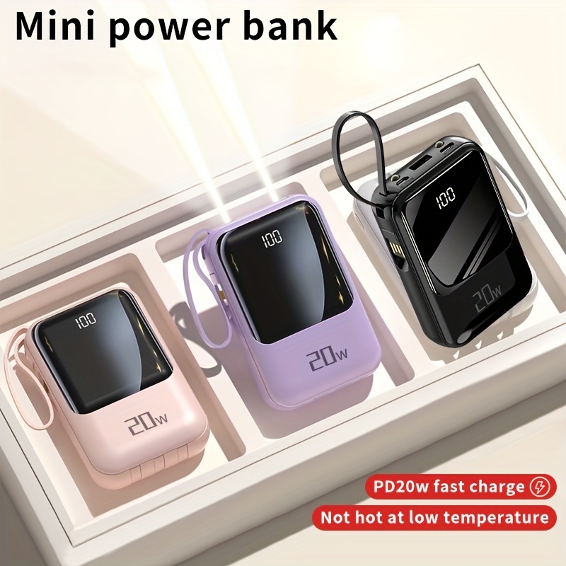 

Bank 22.5w Fast Charger Comes With Cable, Mini Portable External Battery, Power Bank, Built--way Flashlight, Led Digital Display Screen, For Iphone, Samsung, Android Power Bank 10000mah