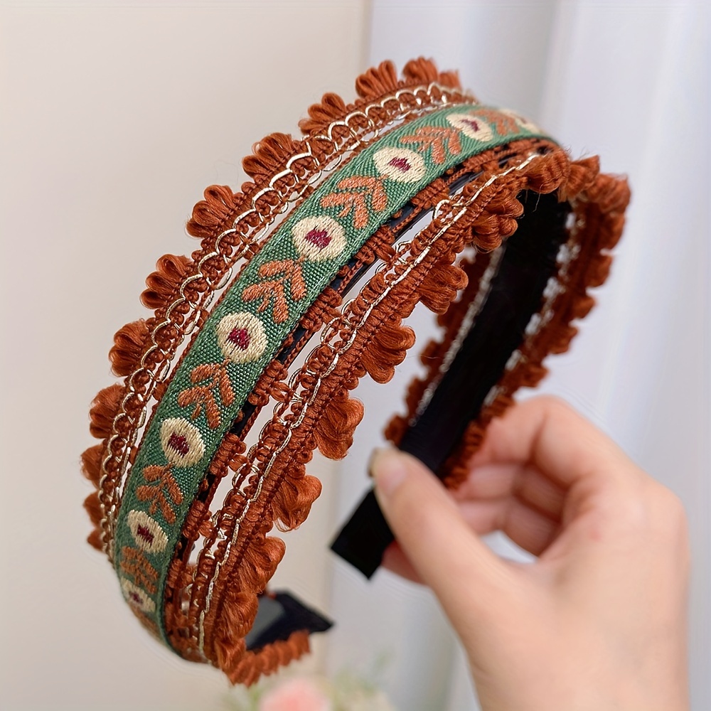 Image of Bohemian Embroidered Headband Wide Headband Retro Style Headdress Elegant Hair Band Hair Additions For Women And, Versatile For Going Out
