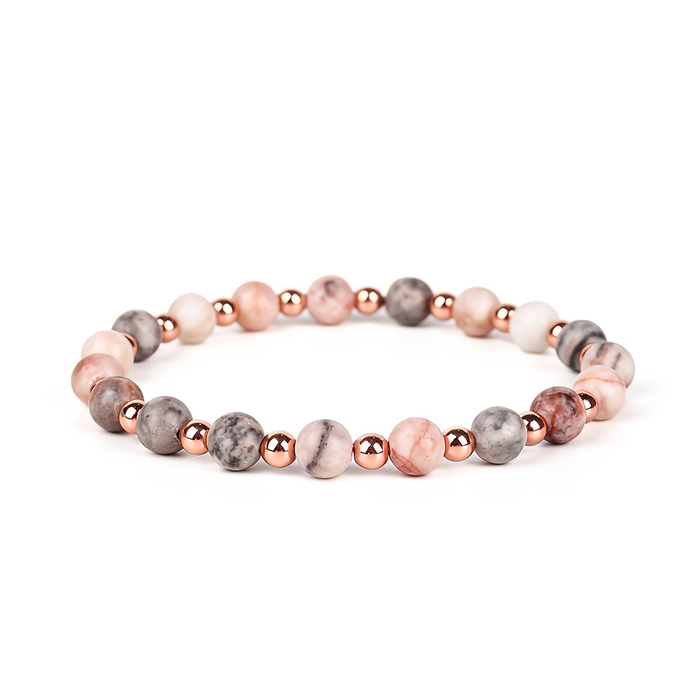 TEMU Pink Zebra Copper Bead Natural Stone Bracelet, A Round Bead Bracelet Suitable For Women, Ideal For Daily Wear, A Gift For Or Mothers