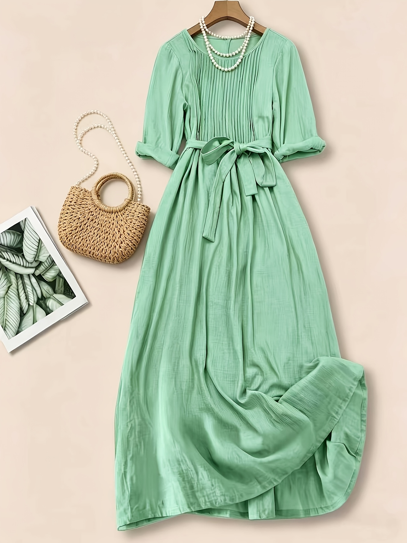italian dressing chicken potatoes and green beans Aspen Linen Dress Medium / Olive main image 1