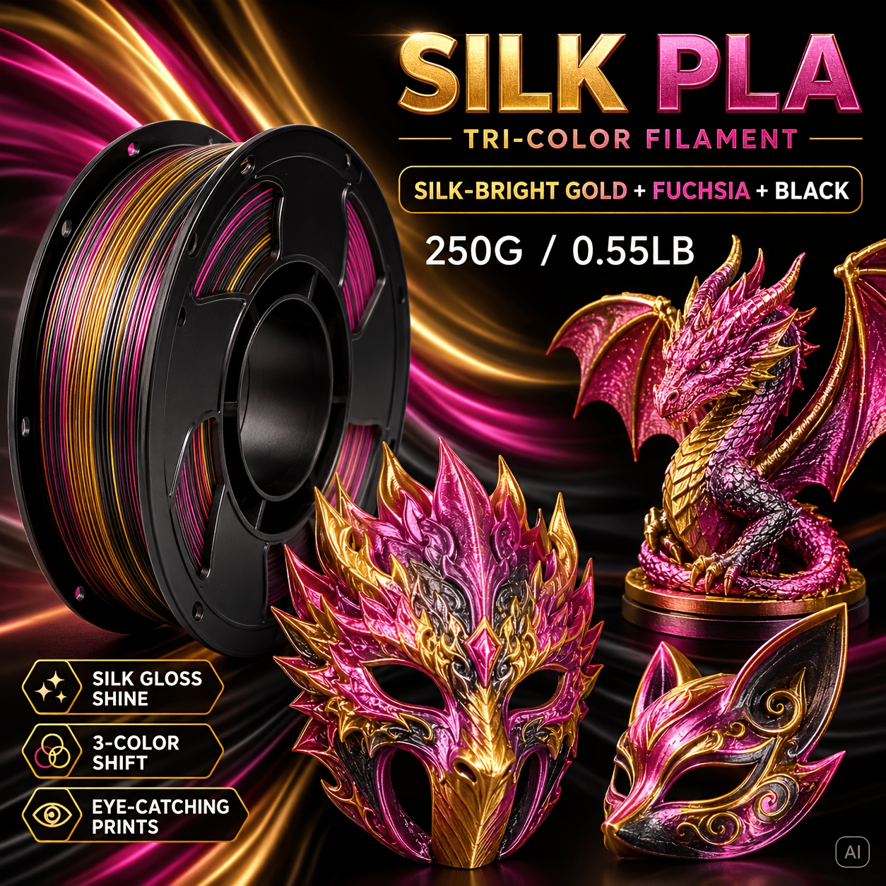 TEMU Prismglow Pla Filament 250g/0.55lb With Shift (golden/purple/black) & High Gloss Shiny Finish - 1.75mm Suitable For 3d Printing For Fdm/fff 3d