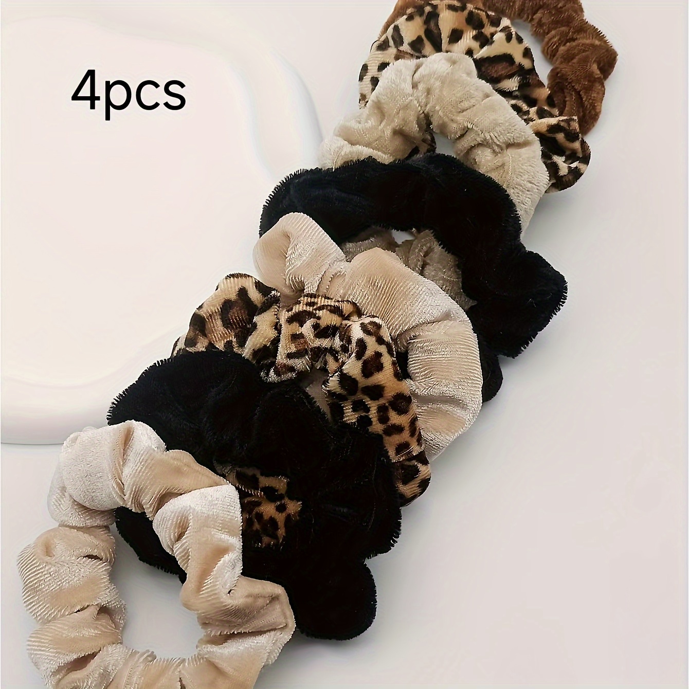 Image of Retro Hair Scrunchies For Women, 4/8pcs Velvet Scrunchies For Hair, Leopard Hair Ring, Velvet Hair Ties, Classic Elastic Thick Hair Bands Ties, Soft Ropes Ponytail Holder Hair Accessoriesaccessories