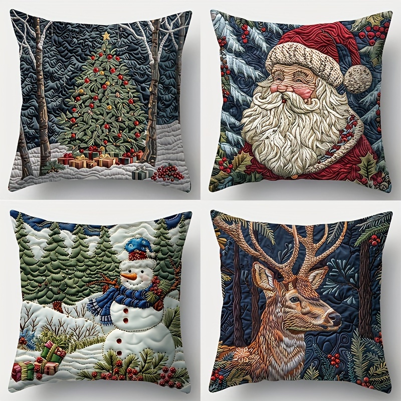 

Christmas Landscape Printed Pillowcases - 4 Pieces, 17.72 X 17.72 Inches, Suitable For Room Decoration, No Pillow , Hand Wash Only, Contemporary Style, Zipper Closure, Polyester Cover